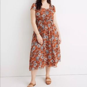 NWT Madewell Sheer Sleeve Button-Front Midi Dress